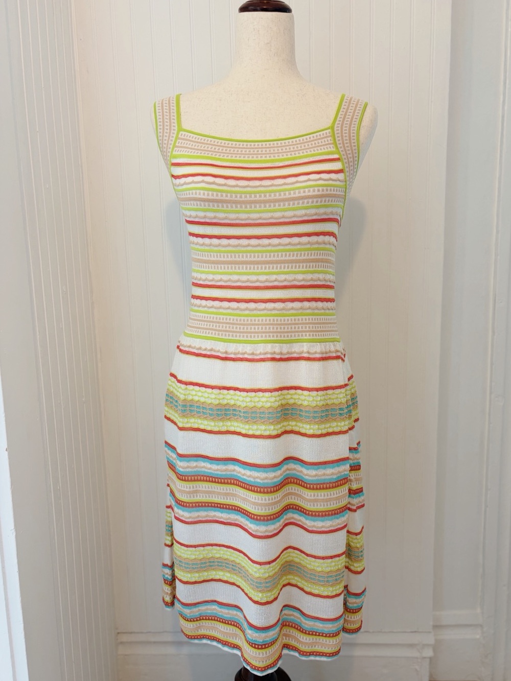 Missoni Valentino NWT Sold Out White Knit Midi Dress with Stripes